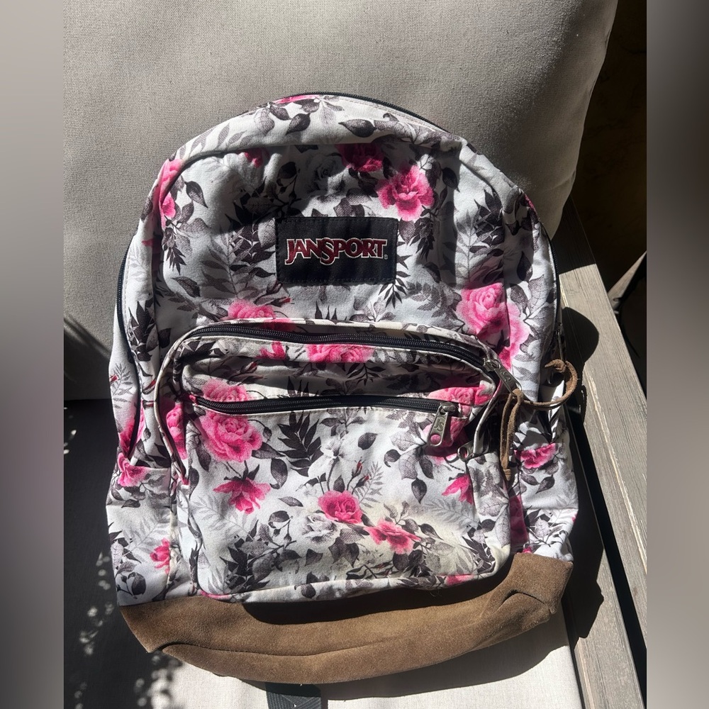 Jansport Gray and Pink Floral Backpack